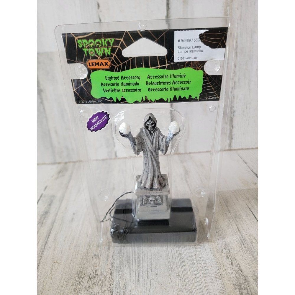 Lemax spooky town skeleton lamp Halloween accessory Grim Reaper